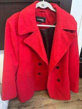 George Bright Red Double-Breasted Peacoat